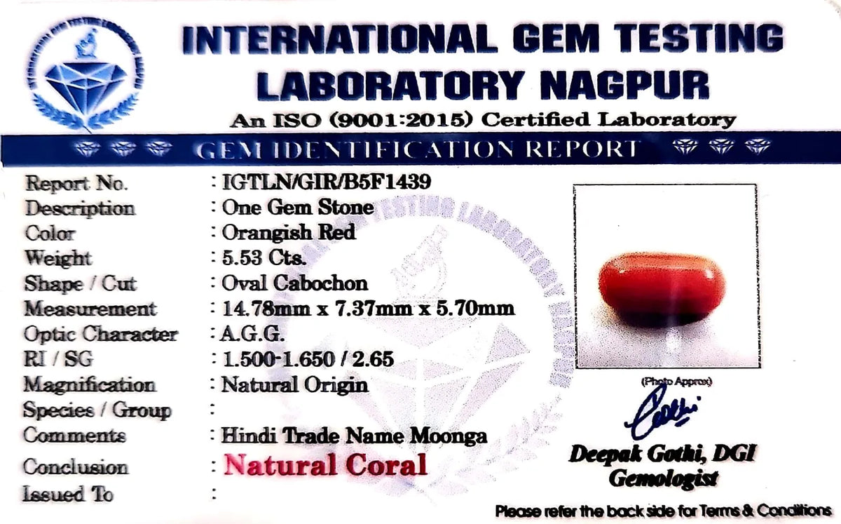Red Coral - Moonga Gemstone - Carat 5.53