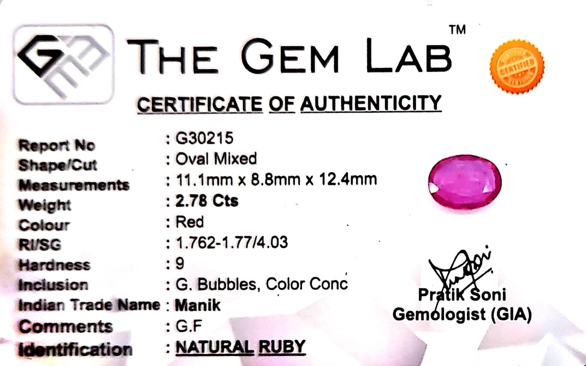 Ruby - Manik Stone - Carat 2.78