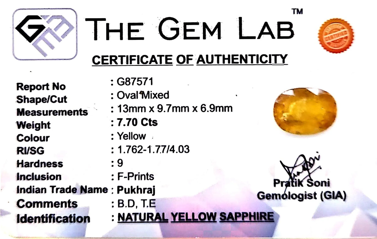 Yellow Sapphire - Pukhraj Stone - Carat 7.70
