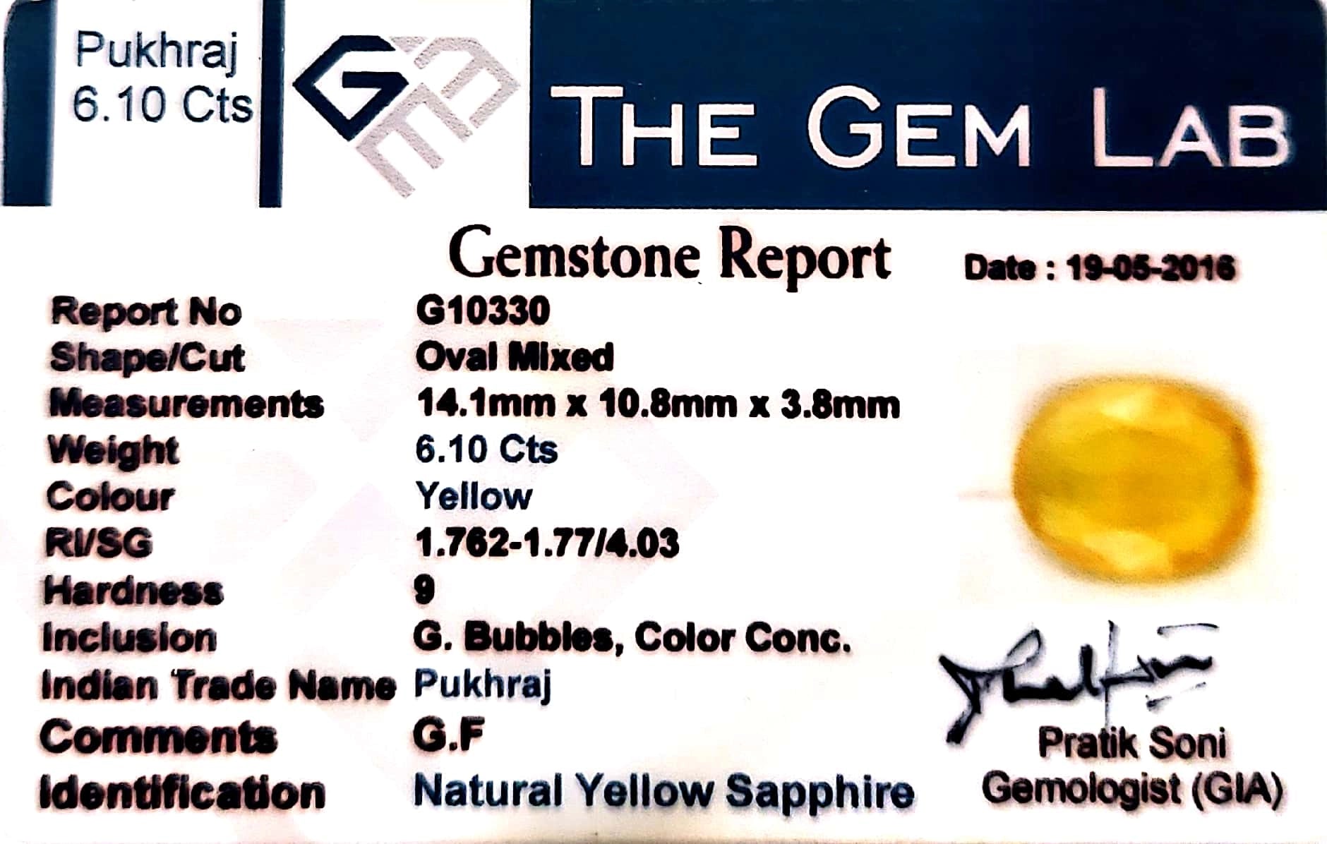 Yellow Sapphire - Pukhraj Stone - Carat 6.10