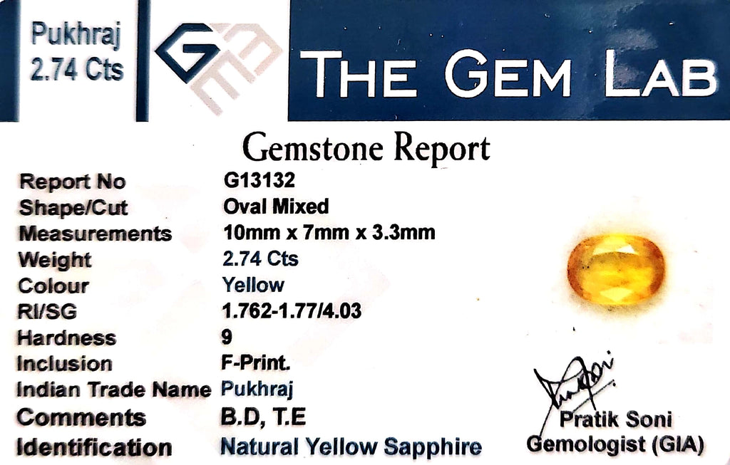 Yellow Sapphire - Pukhraj Stone - Carat 2.74