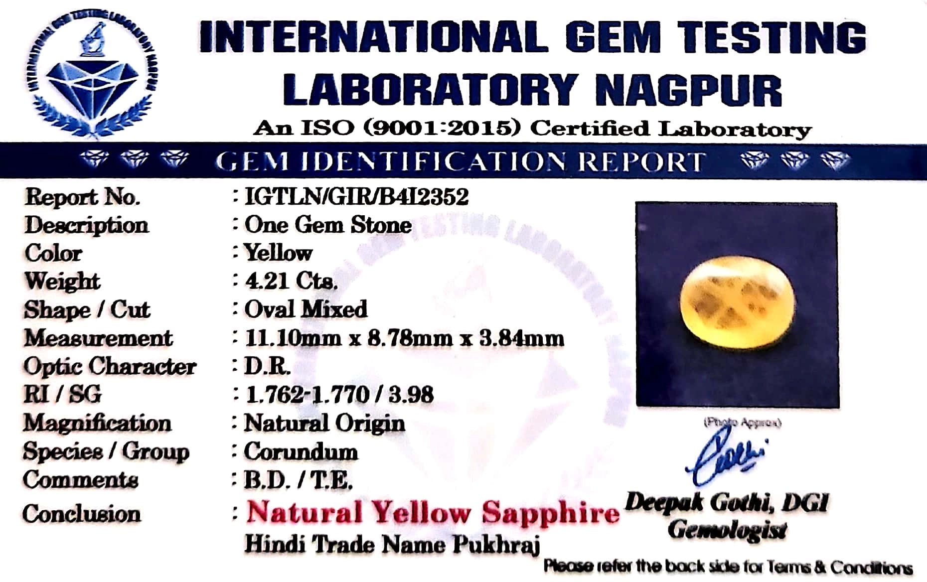 Yellow Sapphire - Pukhraj Stone - Carat 4.21