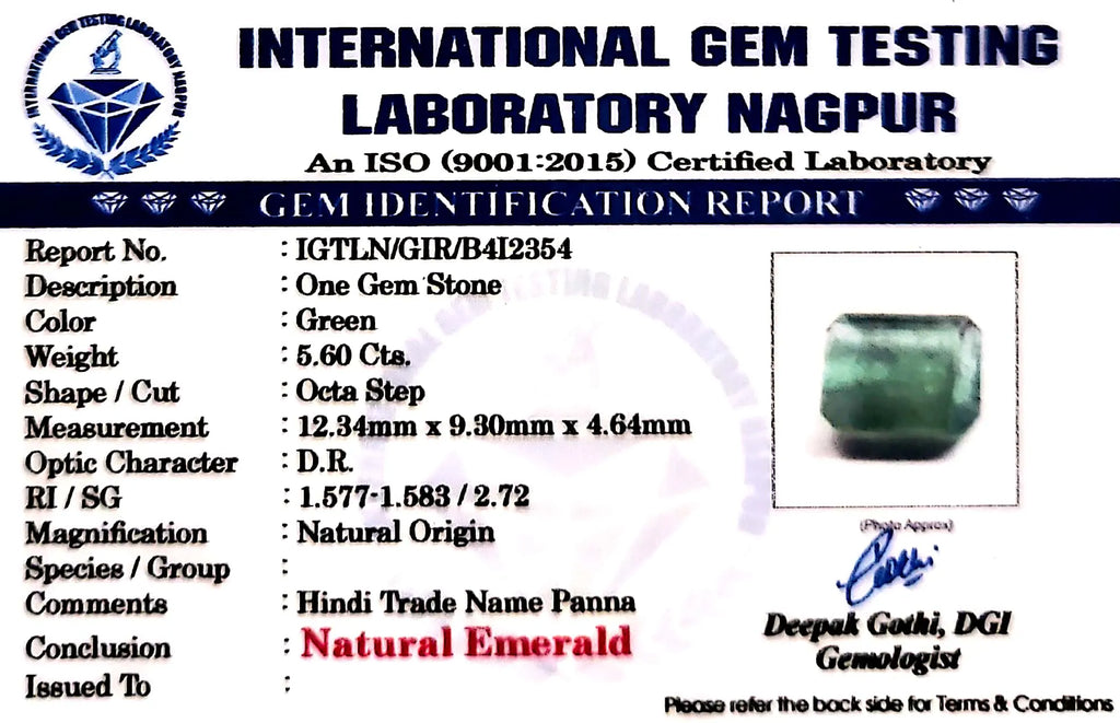 Emerald Stone - Panna stone - Carat 5.60