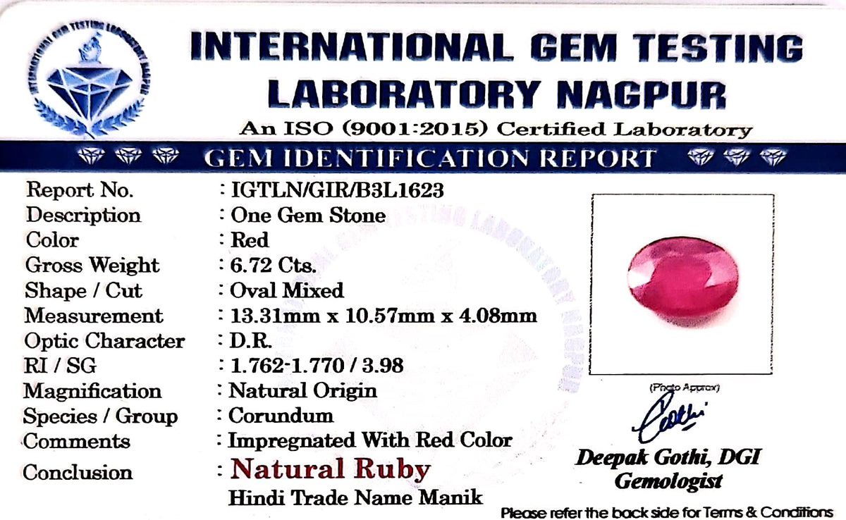 Ruby - Manik Stone - Carat 6.72