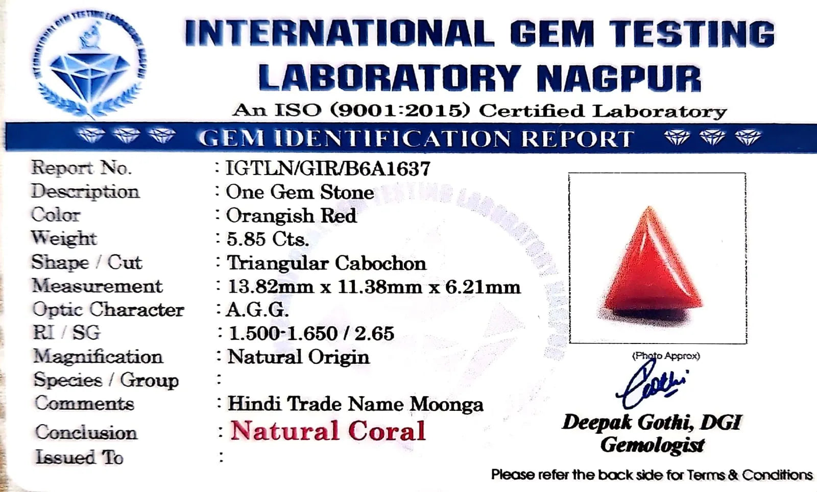 Red Coral - Moonga Gemstone - Carat 5.85