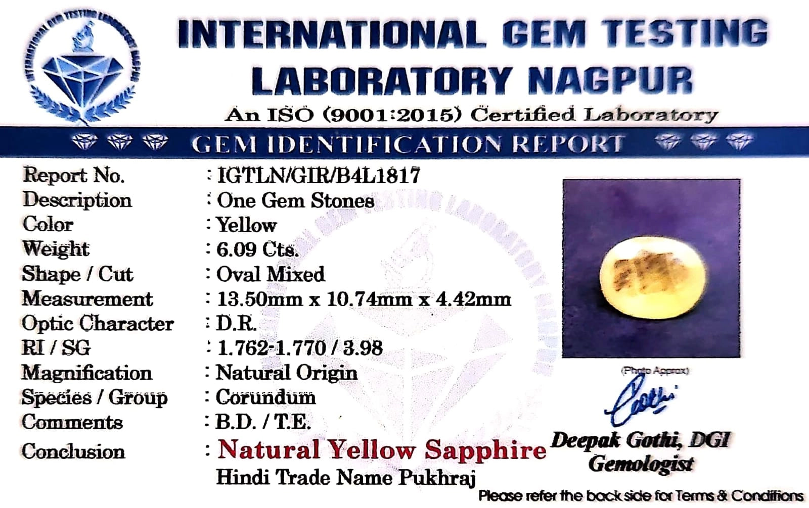 Yellow Sapphire - Pukhraj Stone - Carat 6.09