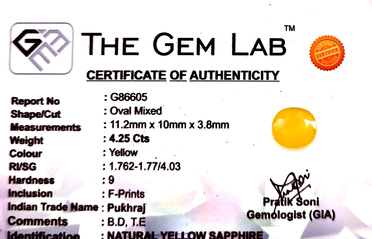 Yellow Sapphire - Pukhraj Stone - Carat 4.25
