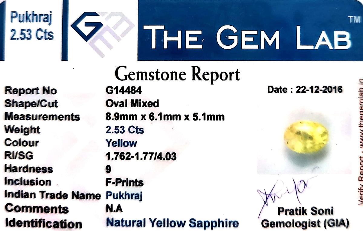 Yellow Sapphire - Pukhraj Stone - Carat 2.53