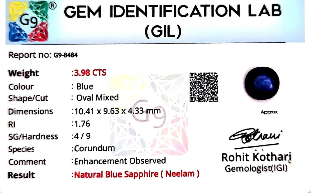 Blue Sapphire Stone (Neelam Stone) - Carat 3.98