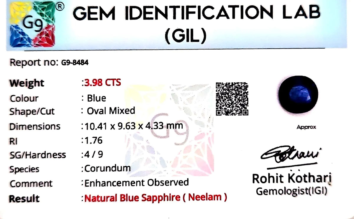 Blue Sapphire Stone (Neelam Stone) - Carat 3.98