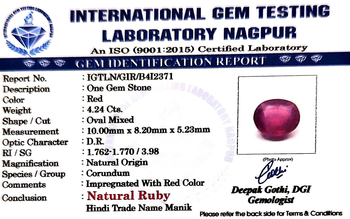 Ruby - Manik Stone - Carat 4.24