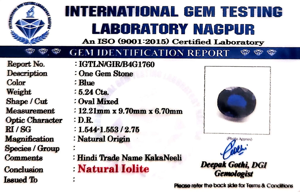 Blue Sapphire Stone (Neelam Stone) - Carat 5.24