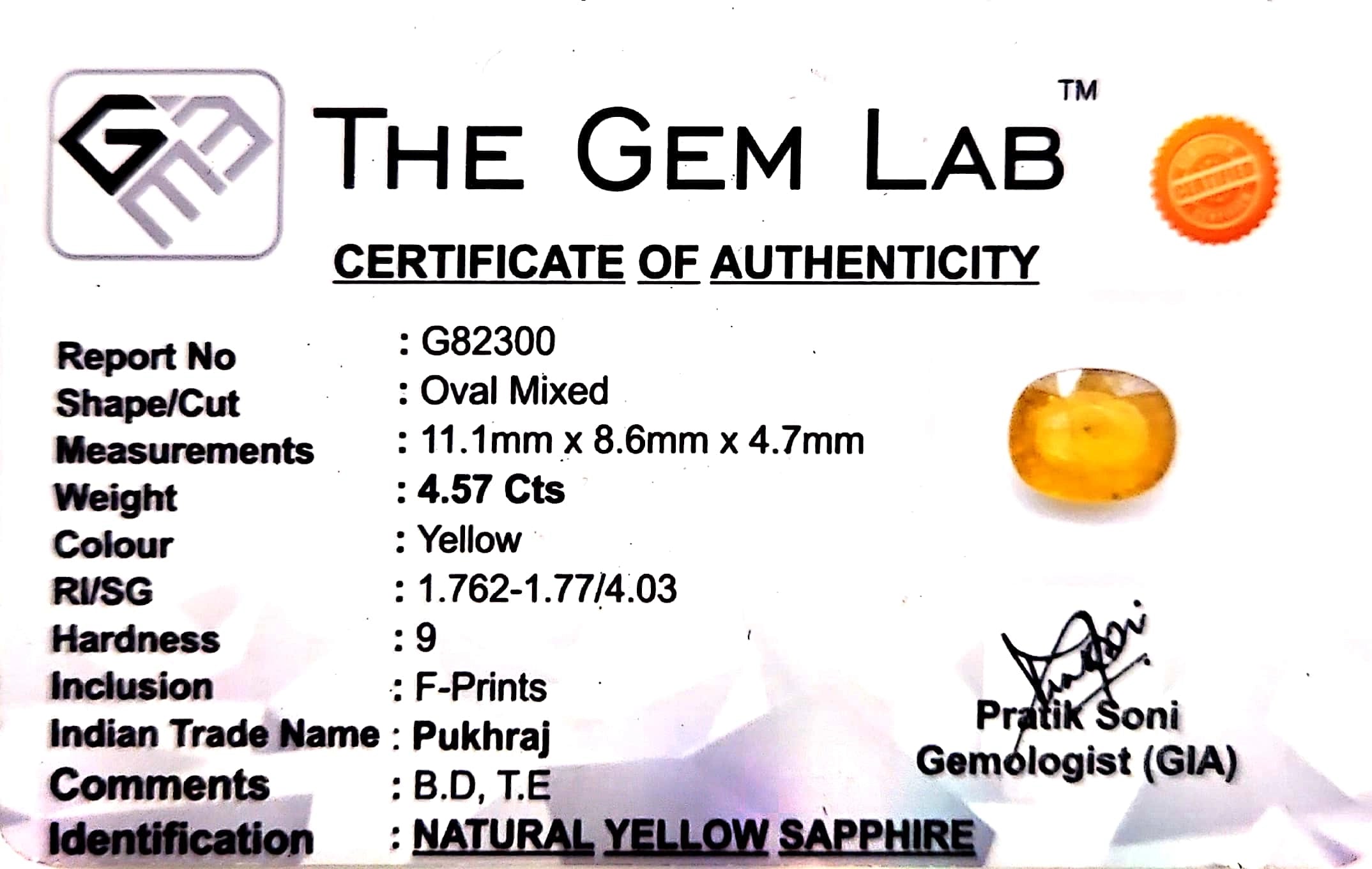 Yellow Sapphire - Pukhraj Stone - Carat 4.57