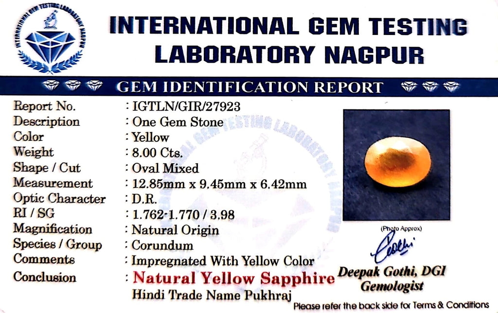 Yellow Sapphire - Pukhraj Stone - Carat 8.00