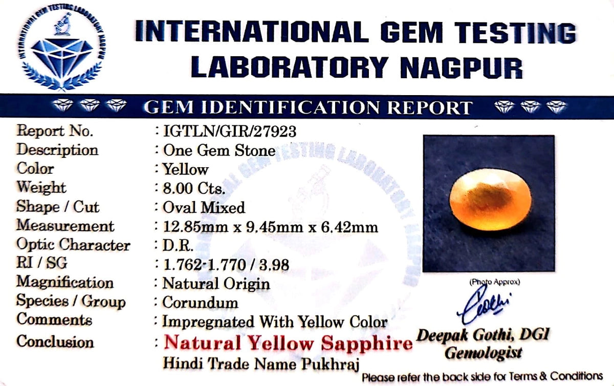 Yellow Sapphire - Pukhraj Stone - Carat 8.00
