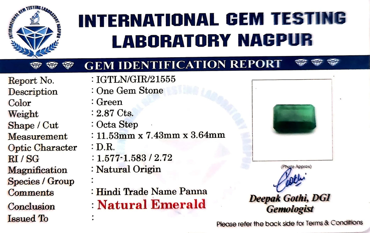 Emerald Stone - Panna stone - Carat 2.87