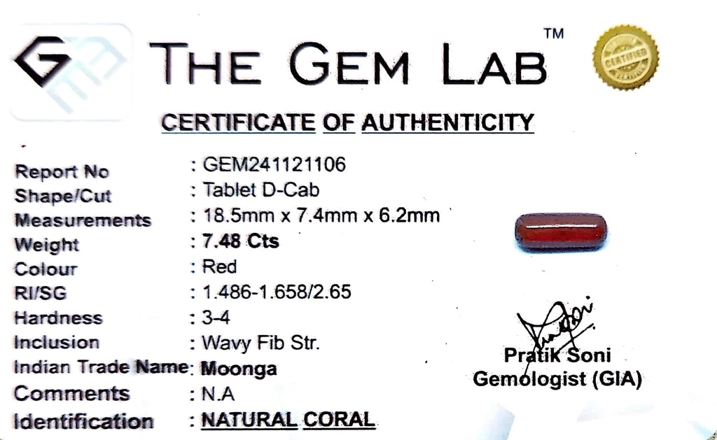 Red Coral - Moonga Gemstone - Carat 7.48