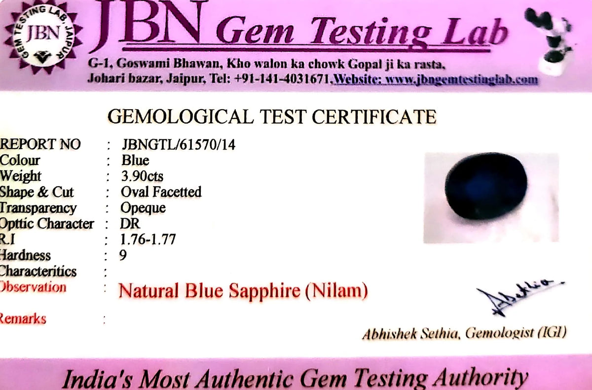 Blue Sapphire Stone (Neelam Stone) - Carat 3.90