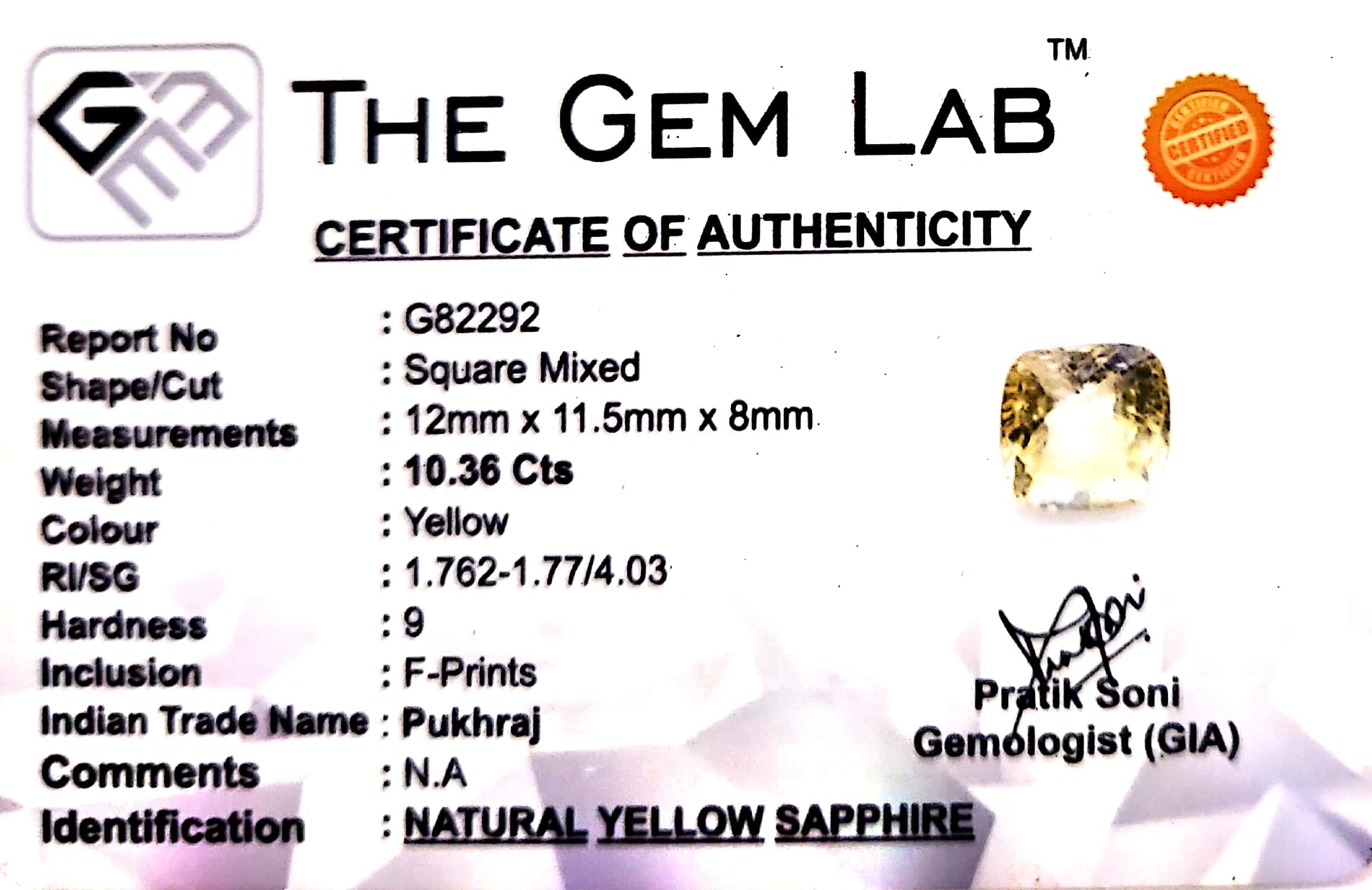 Yellow Sapphire - Pukhraj Stone - Carat 10.36