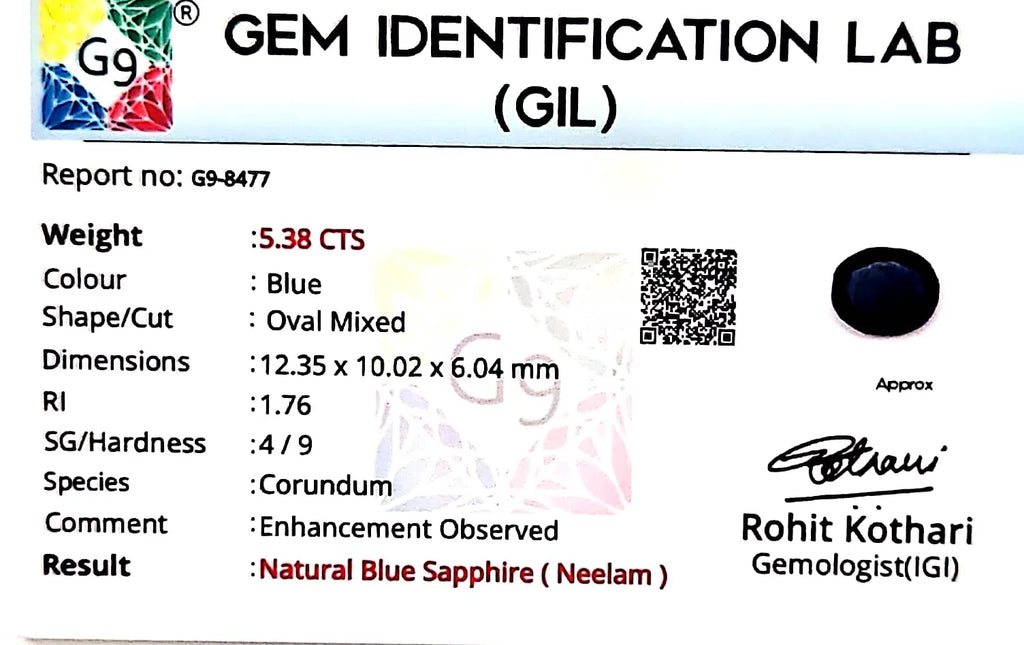 Blue Sapphire Stone (Neelam Stone) - Carat 5.38