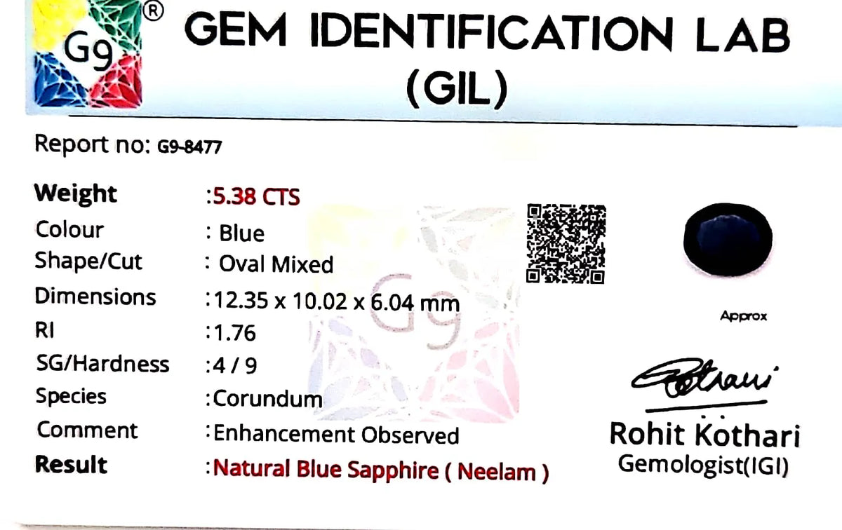 Blue Sapphire Stone (Neelam Stone) - Carat 5.38