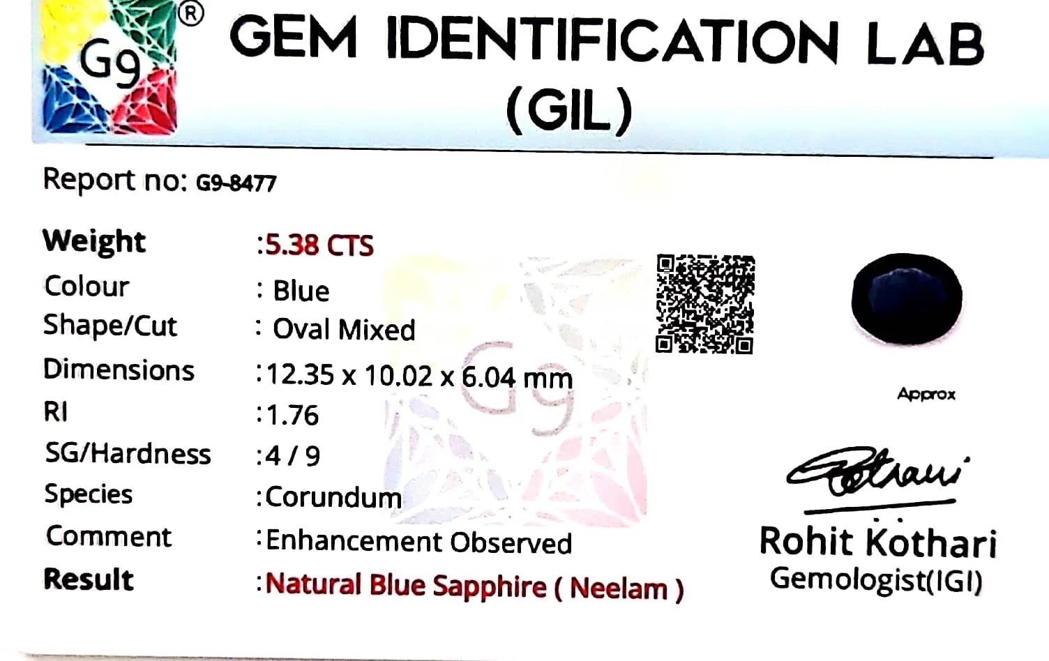 Blue Sapphire Stone (Neelam Stone) - Carat 5.38