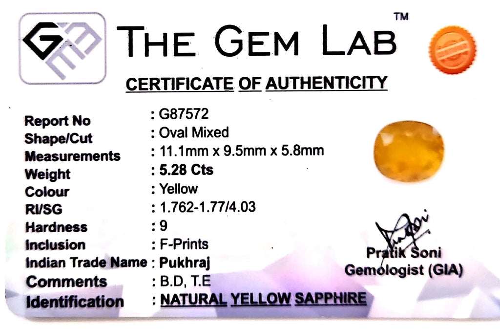 Yellow Sapphire - Pukhraj Stone - Carat 5.28