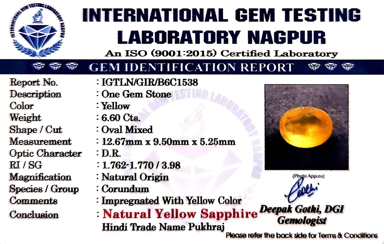 Yellow Sapphire - Pukhraj Stone - Carat 6.60