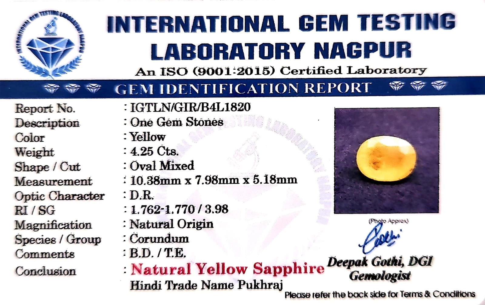 Yellow Sapphire - Pukhraj Stone - Carat 4.25