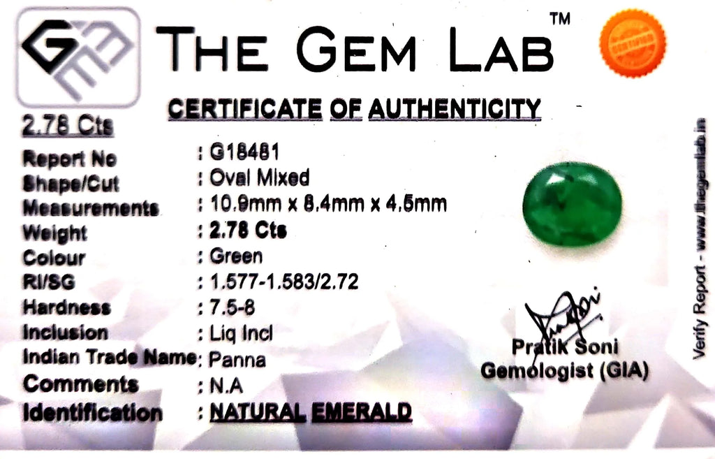 Emerald Stone - Panna stone - Carat 2.78