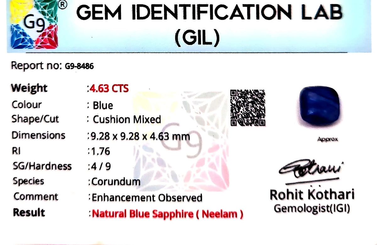 Blue Sapphire Stone (Neelam Stone) - Carat 4.63
