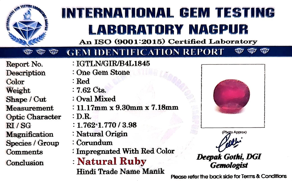 Ruby - Manik Stone - Carat 7.62