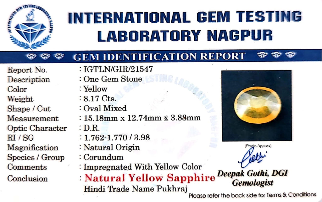 Yellow Sapphire - Pukhraj Stone - Carat 8.17