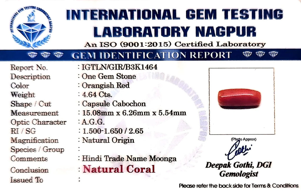 Red Coral - Moonga Gemstone - Carat 4.64