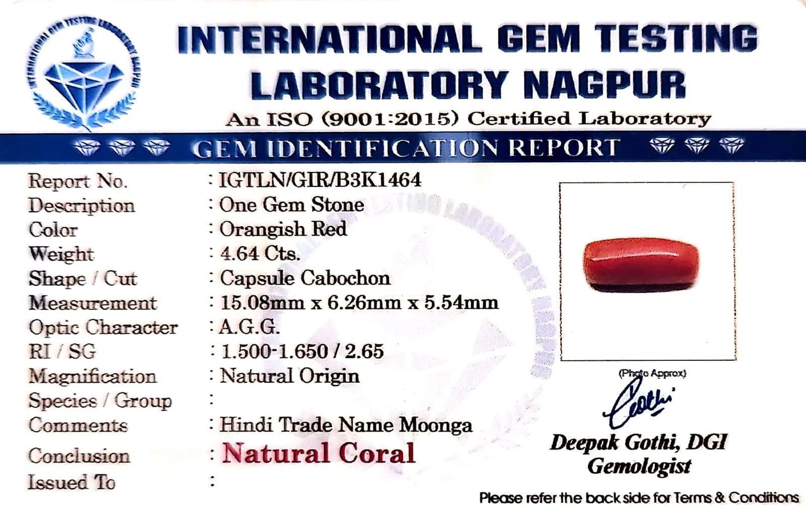 Red Coral - Moonga Gemstone - Carat 4.64