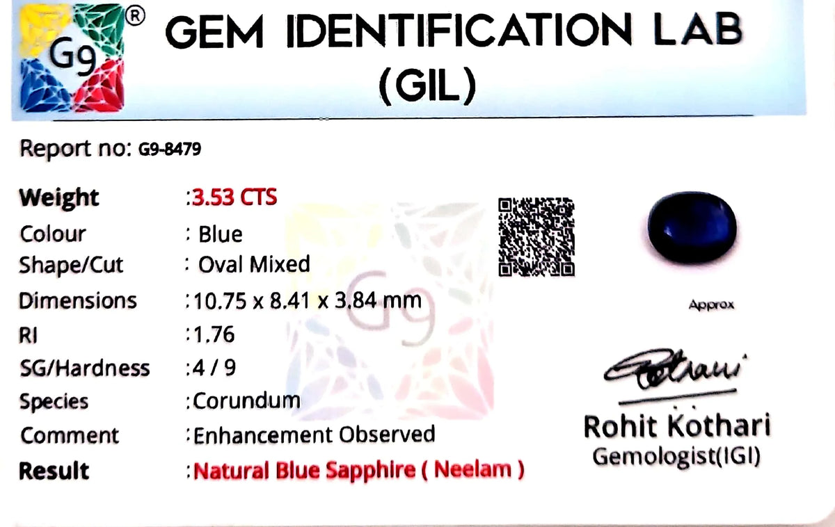 Blue Sapphire Stone (Neelam Stone) - Carat 3.53