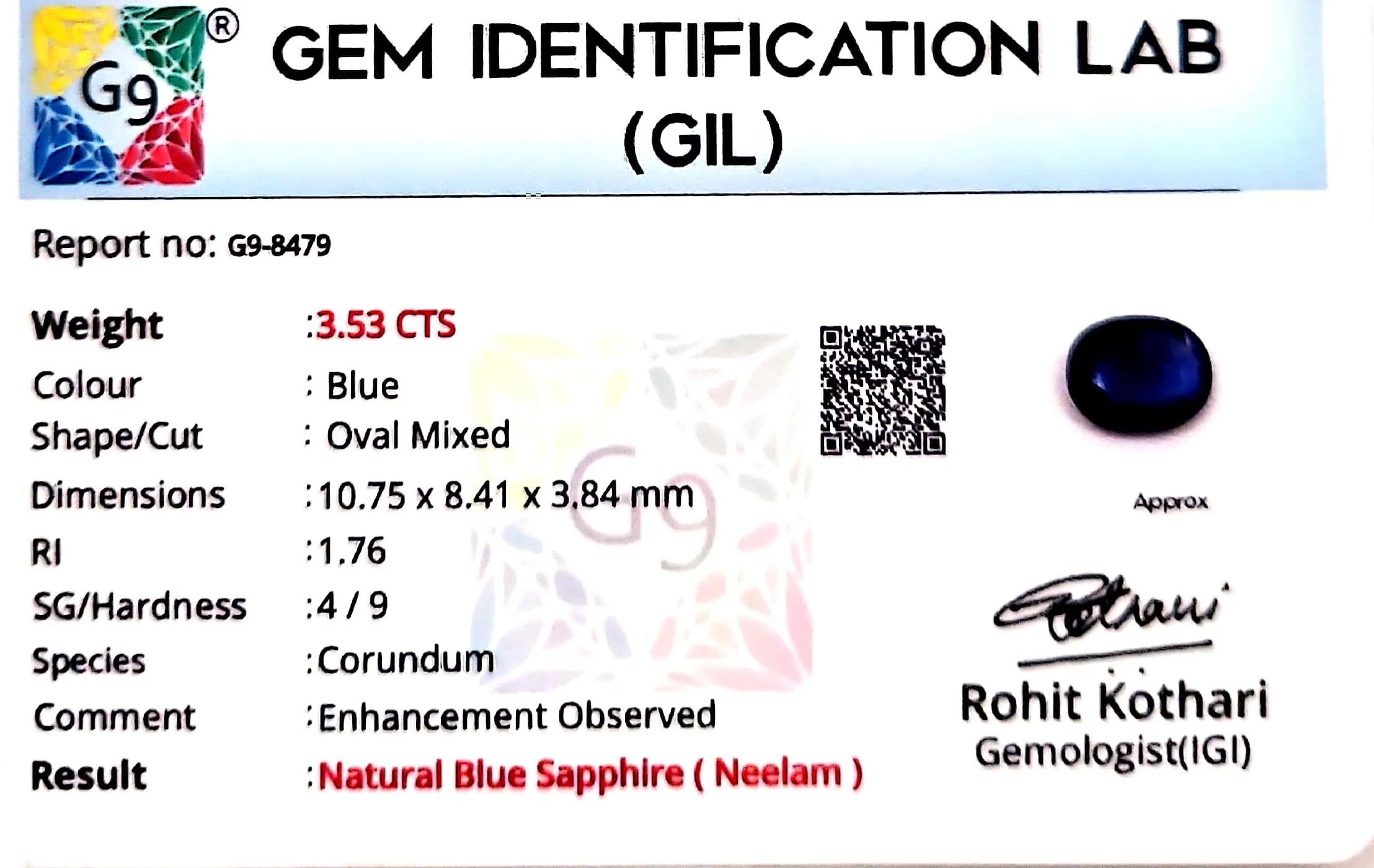 Blue Sapphire Stone (Neelam Stone) - Carat 3.53