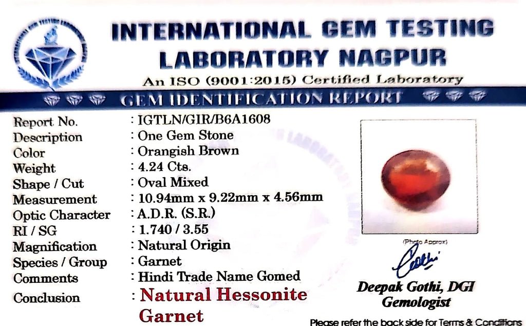 Gomed Stone (Hessonite) - Carat 4.25