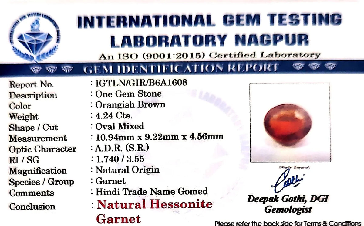 Gomed Stone (Hessonite) - Carat 4.25