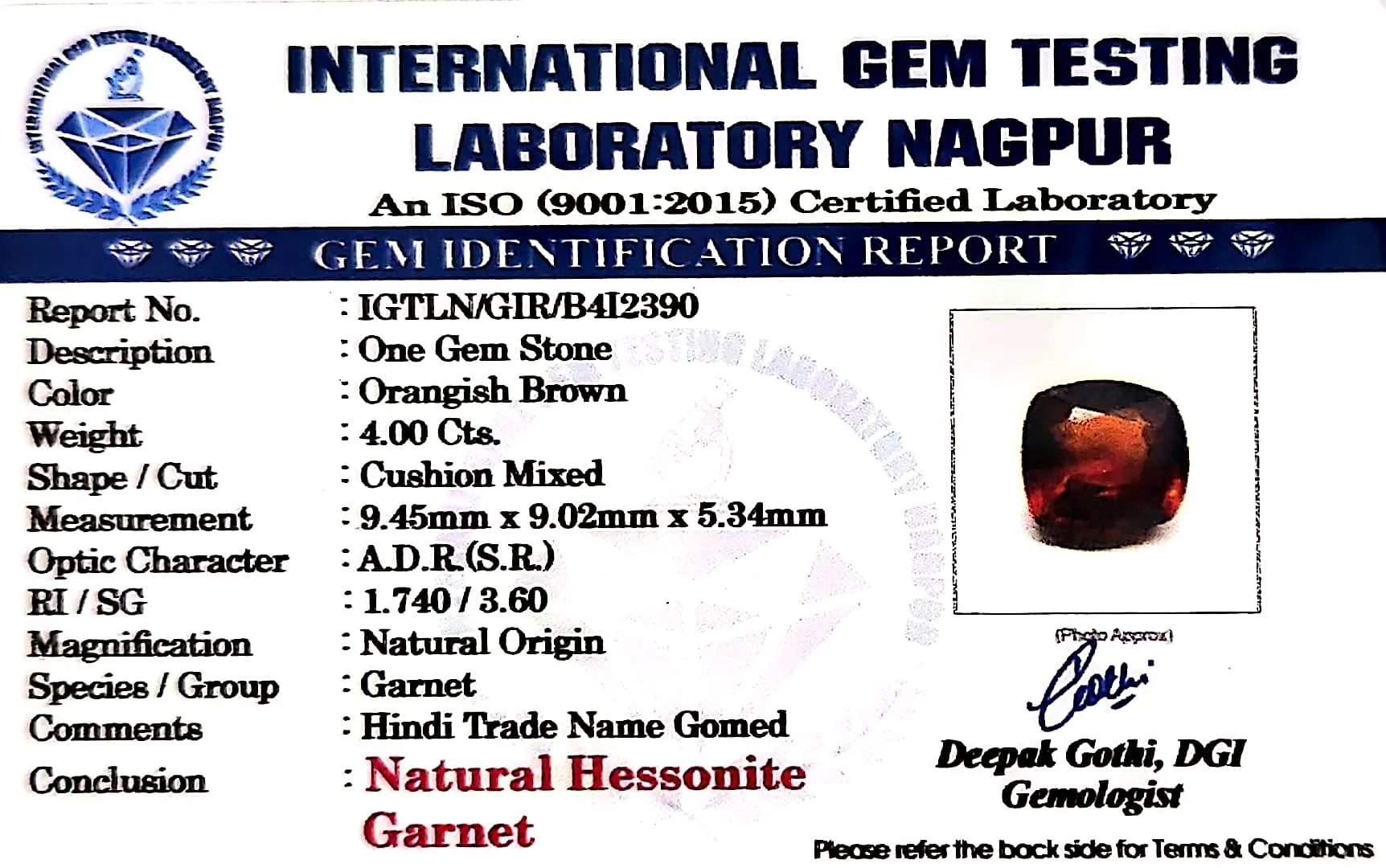 Gomed Stone (Hessonite) - Carat 4.00