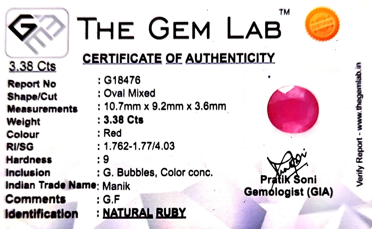 Ruby - Manik Stone - Carat 3.38