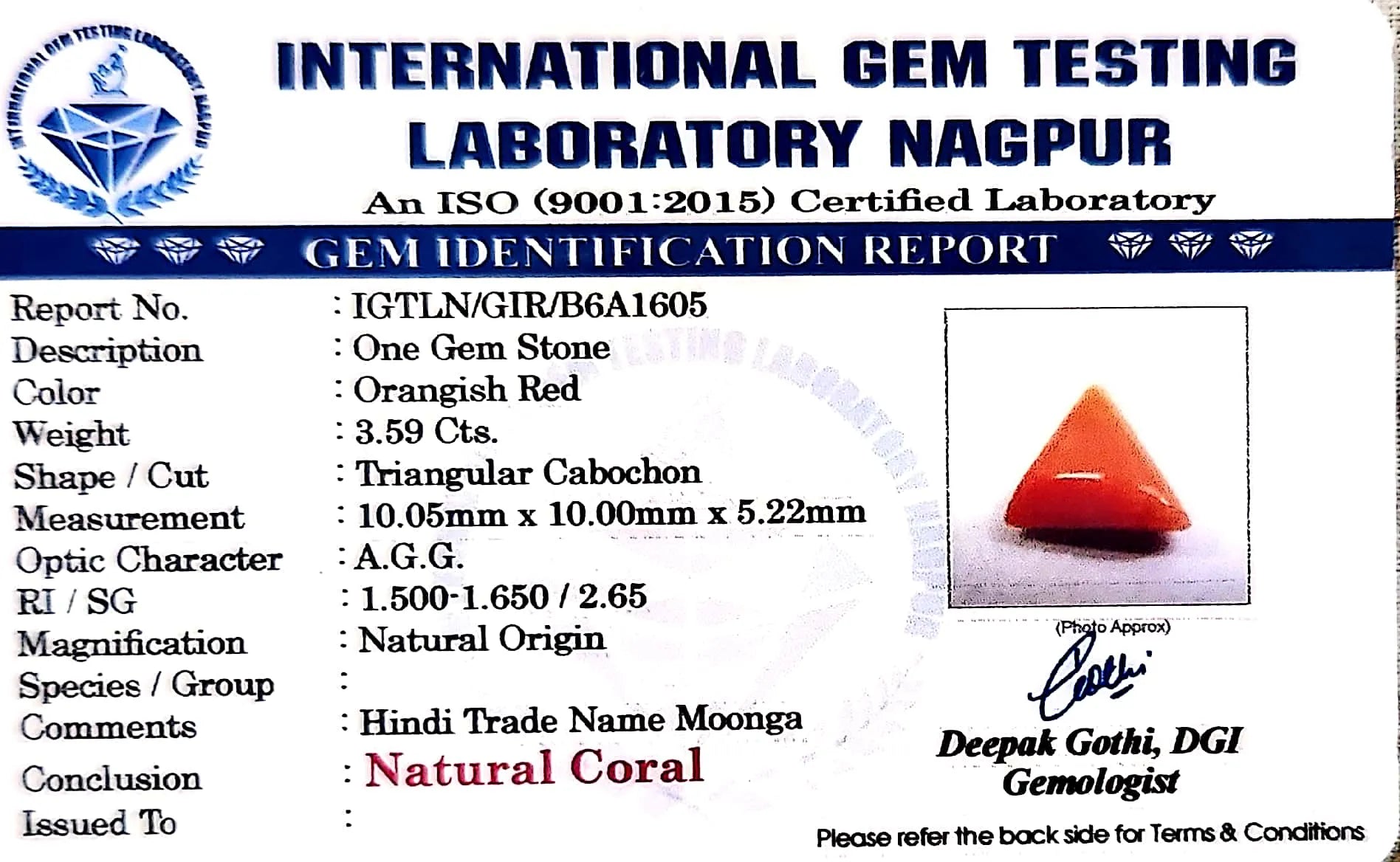 Red Coral - Moonga Gemstone - Carat 3.59
