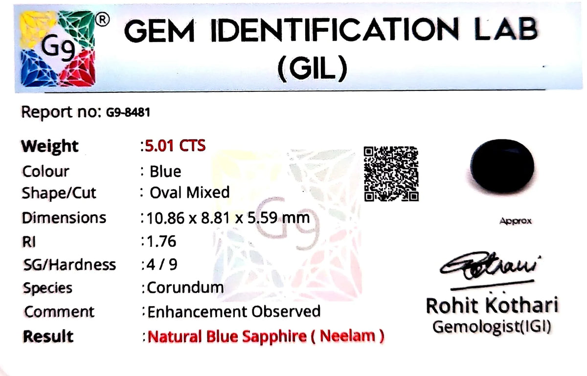 Blue Sapphire Stone (Neelam Stone) - Carat 5.01