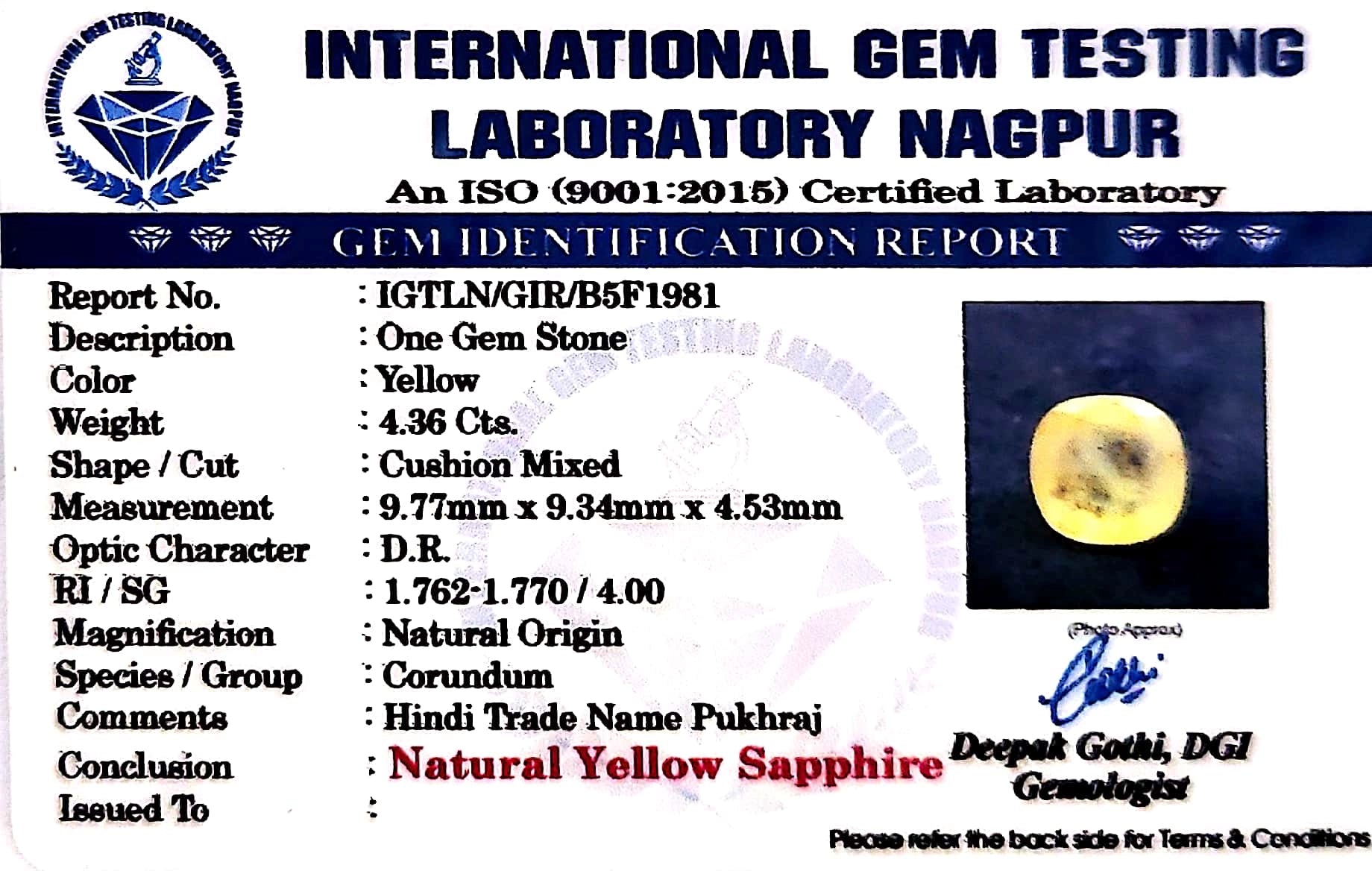 Yellow Sapphire - Pukhraj Stone - Carat 4.36