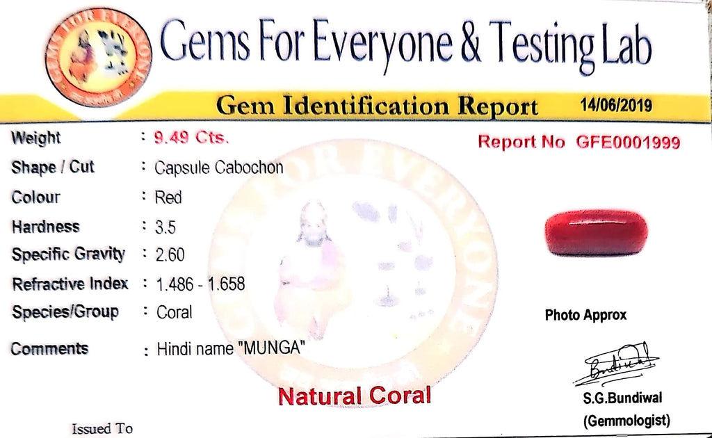 Red Coral - Moonga Gemstone - Carat 9.49