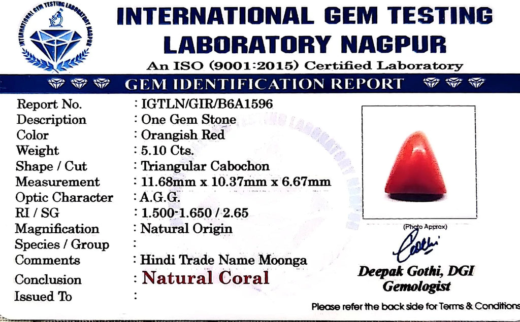 Red Coral - Moonga Gemstone - Carat 5.10