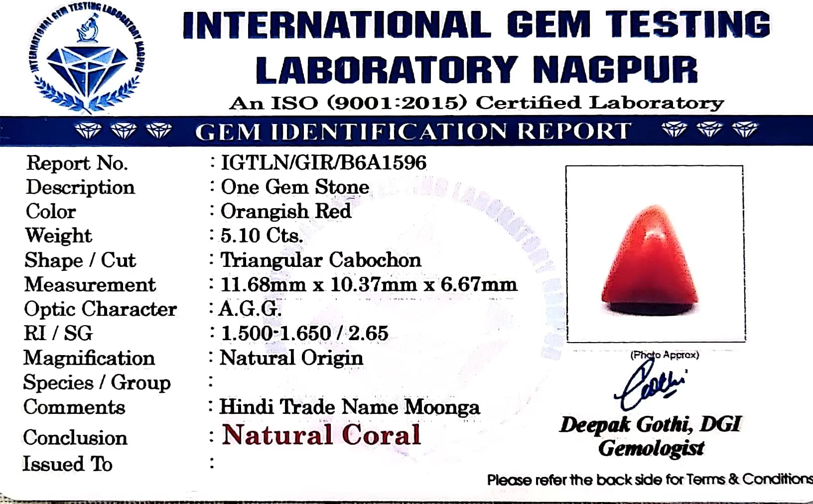 Red Coral - Moonga Gemstone - Carat 5.10