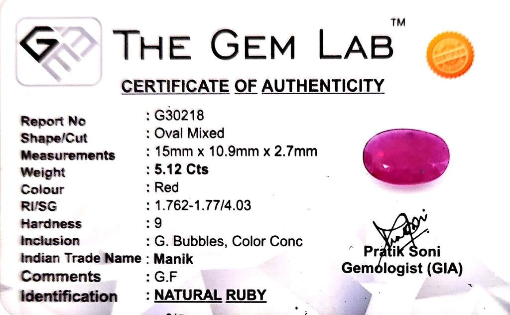 Ruby - Manik Stone - Carat 5.12