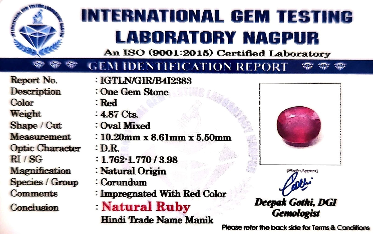 Ruby - Manik Stone - Carat 4.87