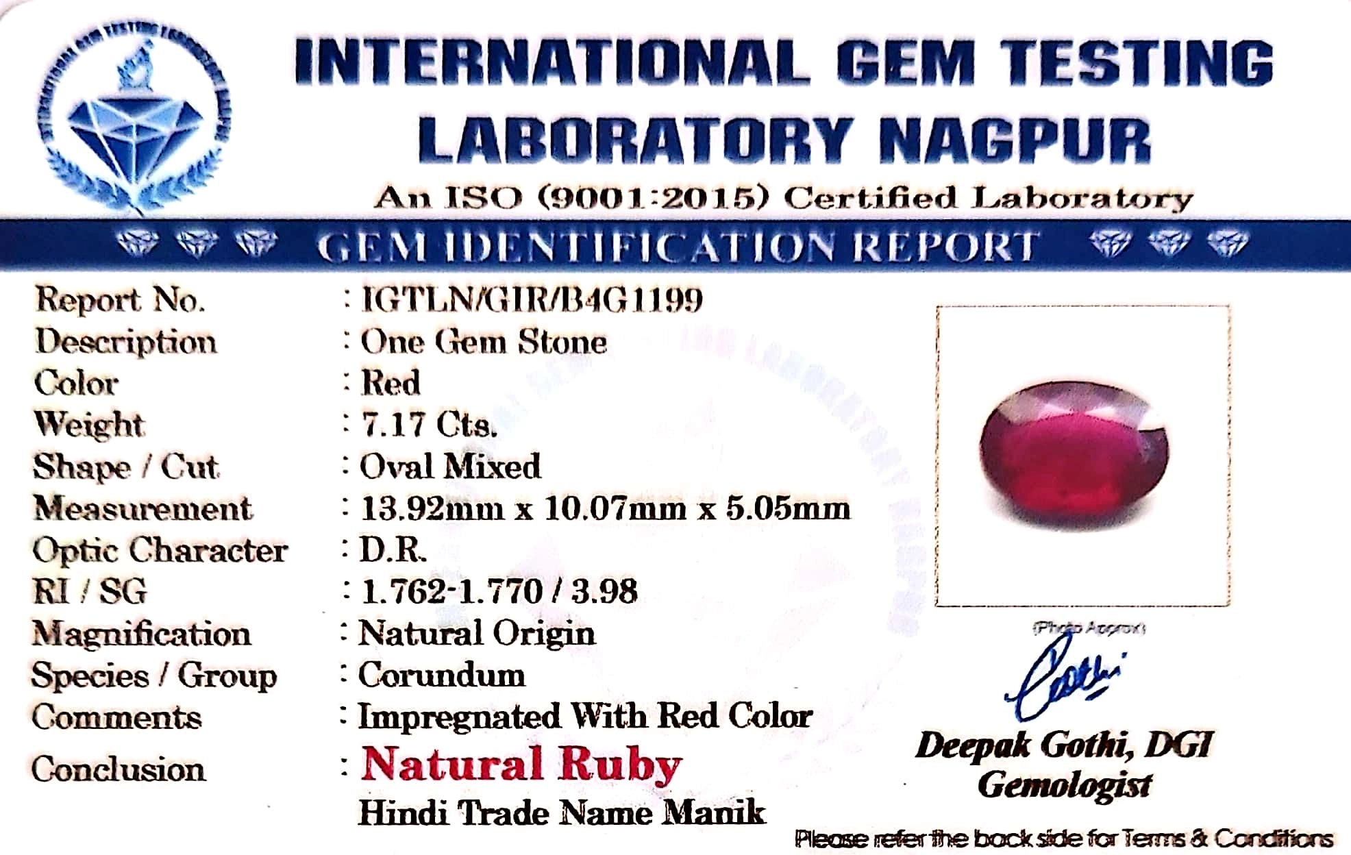 Ruby - Manik Stone - Carat 7.17